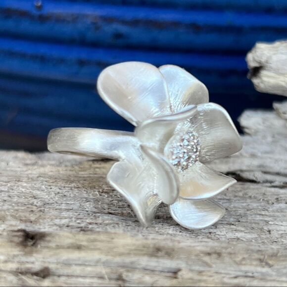 Sheila Fajl Brushed Silver Flower CZ Statement Ring - Picture 10 of 11